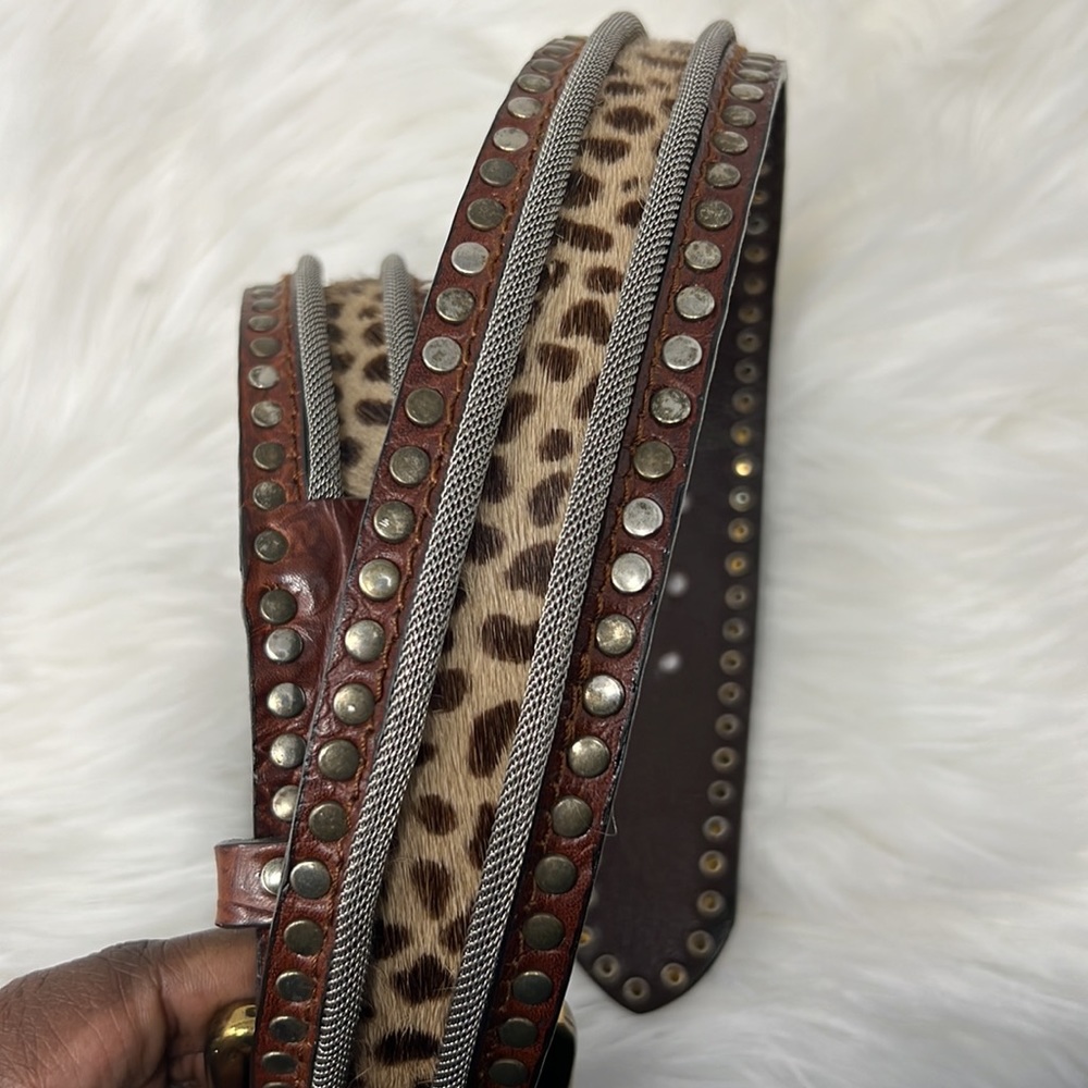 nanni studded mesh chain cheetah Print Calf Hair Belt Womens 85/34 Made In Italy